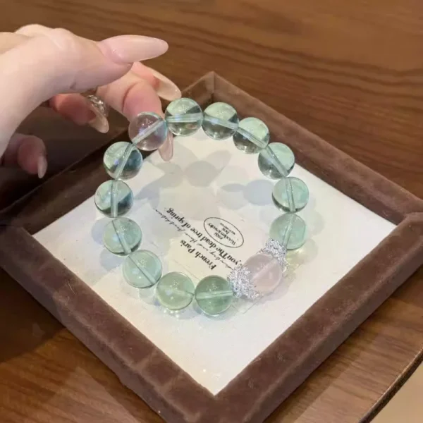2026 New Natural Crystal Bracelet, Green Fluorite Bubble Beads, Apple Green with Rose Quartz or Pearl, 11mm, Gift for Women