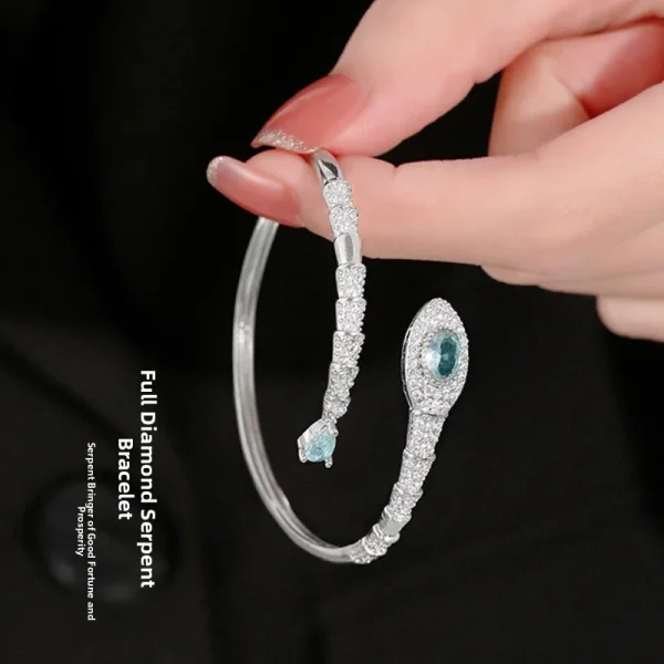 Blue Aquamarine Snake Bracelet Women's Open Hand Bracelet Fresh Cool Design Sensation White Highlight Summer Unique Style